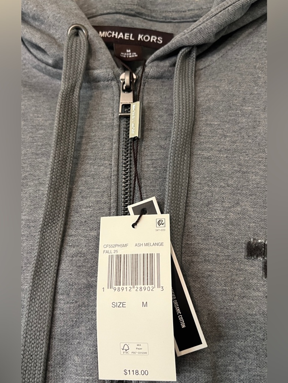 Michael Kors Men's Light Gray Zip-Up Hooded Sweatshirt - Picture 5 of 7